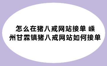 怎么在猪八戒网站接单 嵊州甘霖镇猪八戒网站如何接单